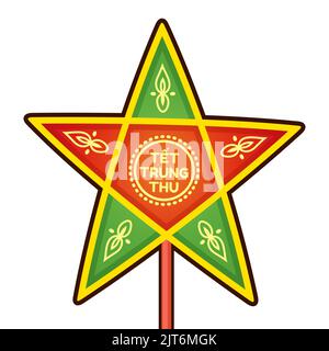 Tradizionale lanterna stellare vietnamita (Đèn Ông Sao). Tết Trung Thu significa Festival di metà autunno in Vietnam. Illustrazione della clip vettoriale. Illustrazione Vettoriale