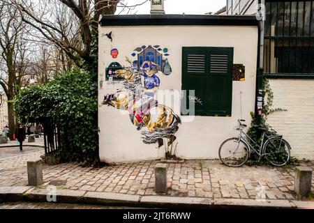 Marsiglia, Francia. 28th ago, 2022. KIDNAPPER di COMBO Cultura, è un artista di strada francese che ha iniziato facendo graffiti arte nel 2003 nel sud della Francia. Dopo sette anni trascorsi a dipingere da Monaco a Marsiglia, si trasferì a Parigi nel 2010 e divenne direttore artistico presso una grande agenzia pubblicitaria. Mettendo le sue lattine di vernice spray da parte, ha poi iniziato a fare pasta di grano. Il lavoro di Combo si concentra sul dirottamento visivo, come illustrato dalla sua serie di cartoni animati in cui manipola immagini iconiche, sostituendo alcuni elementi con altri tratti dai fumetti o dall’universo dei videogiochi per cambiare queste immagini’ Foto Stock