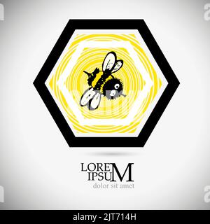Ape honeycomb logo. Ape e miele icona. Illustrazione vettoriale Illustrazione Vettoriale