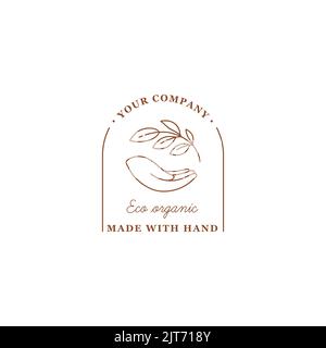 Logo vettoriale con mano e foglie. Illustrazione Vettoriale