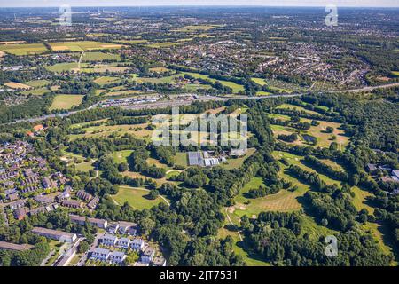 Vista aerea, campo da golf Golfclub Haus Leythe, mercato giardino Kampermann in campo da golf, superstrada Resser Mark, superstrada A2, Resser Mark, gel Foto Stock