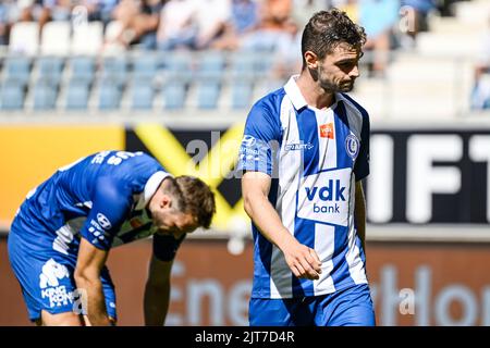 Gent, Belgio. 28th ago, 2022. Hugo Cuypers di Gent mostra la sconfitta durante una partita di calcio tra KAA Gent e Royal Antwerp FC, domenica 28 agosto 2022 a Gent, il giorno 6 della prima divisione del campionato belga della 'Jupiler Pro League' 2022-2023. BELGA PHOTO TOM GOYVAERTS Credit: Agenzia Notizie Belga/Alamy Live News Foto Stock