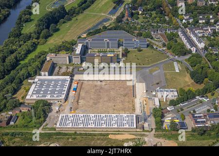 Veduta aerea, sede centrale dell'Aldi Süd, tetto solare, Styrum - Süd, Mülheim an der Ruhr, zona della Ruhr, Renania settentrionale-Vestfalia, Germania, DE, Europa, commerciale Foto Stock