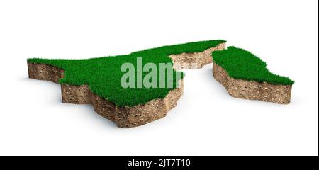 A 3D Brunei Darussalam Mappa terreno geologia sezione trasversale con erba verde e terreno roccioso Foto Stock