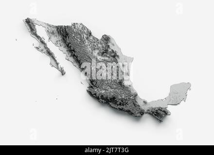 Mappa del Messico altezza del colore del rilievo ombreggiato su sfondo bianco, illustrazione 3D Foto Stock