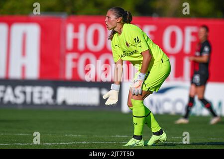 Milano, Italia. 28th ago, 2022. Vismara sports center, 28.08.22 portiere Laura Giuliani (1 AC Milan) durante la Serie A match tra AC Milan e AC Fiorentina al Vismara sports Center di Milano, Italia Soccer (Cristiano Mazzi/SPP) Credit: SPP Sport Press Photo. /Alamy Live News Foto Stock