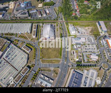 Vista aerea, Westfield Centro Oberhausen, Metronom Theater, Hotel Super 8 by Wyndham Oberhausen, XIAO Restaurant, The ASH - Oberhausen, B&B Hotel Ober Foto Stock
