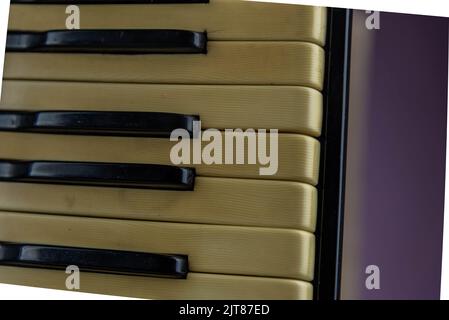 Vecchia fisarmonica nera a 80 bassi. Strumento musicale. Strumento di vento. Fisarmonica a soffietto. Foto Stock