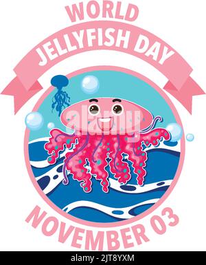 Illustrazione di disegno di bandiera di giorno di Jellyfish del mondo Illustrazione Vettoriale