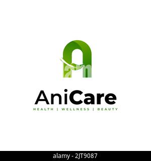 Lettera iniziale A con logo a foglia formato vettoriale, lettera A Logo, icona, segno o simbolo. Foglia, azienda agricola, natura, ecologia Illustrazione Vettoriale