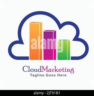 logo vettoriale del logo di marketing cloud con grafico della crescita del cloud e del marketing per il modello di logo aziendale di marketing archiviazione dei dati e logo aziendale di sicurezza Illustrazione Vettoriale