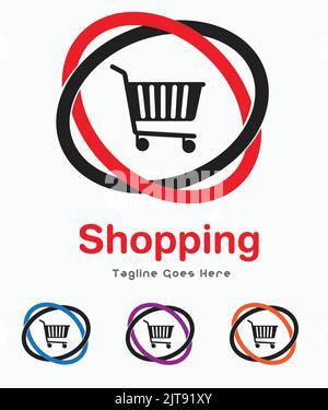 shopping logo online shopping store mall e commerce business azienda vettore logo illustrazione Illustrazione Vettoriale