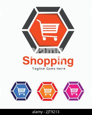 shopping logo online shopping store mall e commerce business azienda vettore logo illustrazione Illustrazione Vettoriale