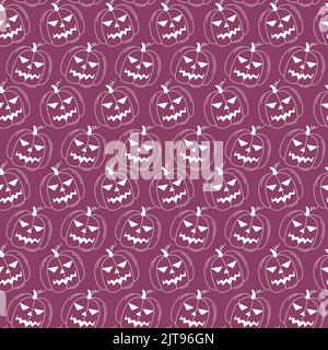 Modello di Halloween. Zucche bianche Doodle sfondo senza cuciture. Sketch jack-o-lanterns elementi disegnati a mano. Illustrazione vettoriale di Halloween. Illustrazione Vettoriale