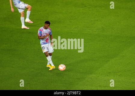 Ansu Fati at the friendly match between Xavi's FC Barcelona (Barça) and Guardiola's Manchester Citydue to ALS disease at the Spotify Camp Nou (Spain) Stock Photo