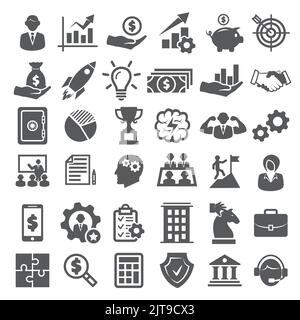 Set vettoriale di icone aziendali. Contiene icone quali gestione, finanza, strategia e altro ancora Illustrazione Vettoriale