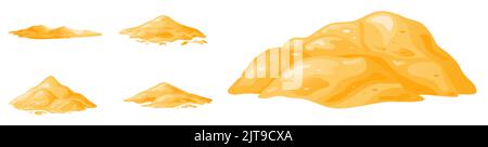 Mucchio di sabbia in cartoon, duna sabbiosa nel deserto o in spiaggia. Cumulo di materiale da costruzione. Illustrazione vettoriale Illustrazione Vettoriale