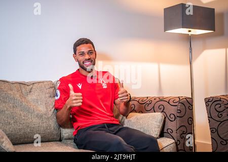 Nottingham, Regno Unito. 28th ago, 2022. Nottingham Forest segno Renan Lodi su prestito da Atlético de Madrid a Nottingham, Regno Unito il 8/28/2022. (Foto di Ritchie Sumpter/News Images/Sipa USA) Credit: Sipa USA/Alamy Live News Foto Stock