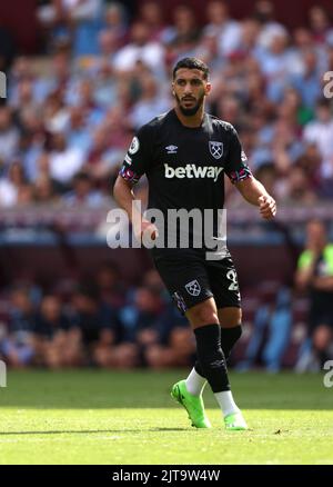 Birmingham, Regno Unito. 28th ago, 2022. Ha detto Benrahama (WHU) alla partita Aston Villa contro West Ham United EPL, a Villa Park, Birmingham, Regno Unito il 28 agosto 2022. Credit: Paul Marriott/Alamy Live News Foto Stock