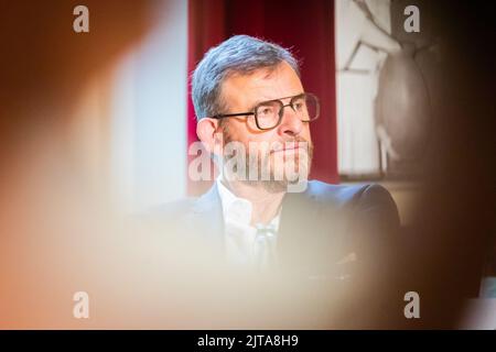 Berlino, Germania. 29th ago, 2022. Dominique Horwitz, attore, partecipa alla conferenza stampa annuale dello Schlosspark Theater per la stagione 2022/2023. Credit: Christoph Soeder/dpa/Alamy Live News Foto Stock