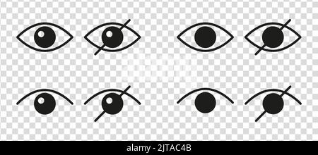 Icone di hidding password impostate. Icone per la privacy dei dati e il marchio del contenuto sensibile. Illustrazione vettoriale di contorno su sfondo trasparente Illustrazione Vettoriale