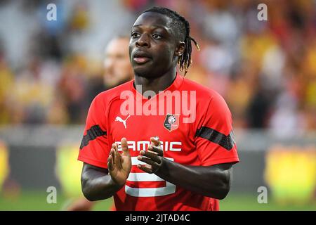 Jeremy DOKU di Rennes durante il campionato francese Ligue 1 partita di calcio tra RC Lens e Stade Rennais (Rennes) il 27 agosto 2022 allo stadio Bollaert-Delelis di Lens, Francia - Foto Matthieu Mirville / DPPI Foto Stock