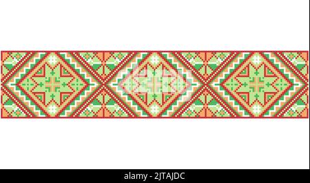 Ricamato bene come vecchio modello etnico ucraino a punto incrociato fatto a mano. Ornamento di asciugamano ucraino, rushnyk chiamato, vettore. Illustrazione Vettoriale