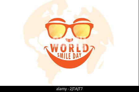 illustrazione degli occhiali sorridenti, con un'espressione sorridente del volto, ideale per festeggiare il giorno del sorriso del mondo, design piatto, design della brochure, poster, opuscolo, scheda, f Illustrazione Vettoriale