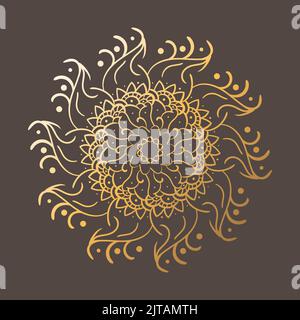 Elegante ornamento vintage rotondo d'oro in stile minimalistico. Modello tradizionale astratto con elementi orientali. Mandala classica Illustrazione Vettoriale