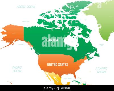 Nord America Mappa politica dettagliata con le labili Illustrazione Vettoriale