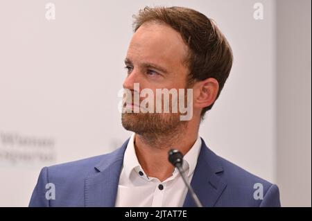 Vienna, Austria. 29th ago, 2022. Conferenza stampa del Partito popolare di Vienna: "Scandalo finanziario Wien Energie? Salvare l'azienda, chiarimento e conseguenze politiche" con il presidente del club Markus Wölbitsch (ÖVP) Foto Stock