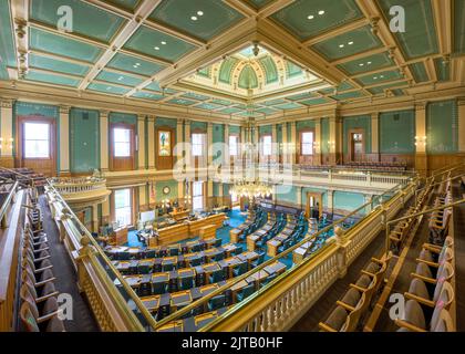 Camera della Camera dei rappresentanti dalla galleria del Campidoglio dello Stato del Colorado a Denver, Colorado Foto Stock