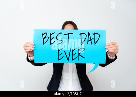 Didascalia concettuale miglior papà di sempre. Parola scritta su apprezzamento per il vostro padre sentimenti di amore complimento messaggi importanti presentati su pezzo di carta Foto Stock