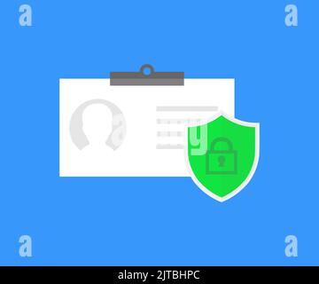 Identificazione, concetto di sicurezza design del logo. Sicurezza dei dati, protezione della privacy. Disegno vettoriale e illustrazione della scheda di identificazione. Illustrazione Vettoriale