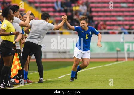 SAN JOSE, Costa Rica: La squadra brasiliana celebra il gol segnato da ANA CLARA (6) durante la partita disputata tra Brasile e Paesi Bassi per il play-off per Foto Stock