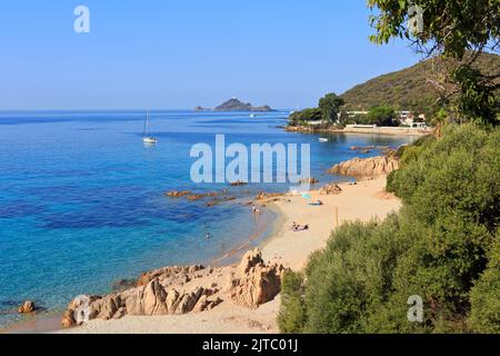 Spiaggia di Moorea (Plage Moorea) nei pressi di Ajaccio (Corse-du-Sud) sull'isola di Corsica, Francia Foto Stock