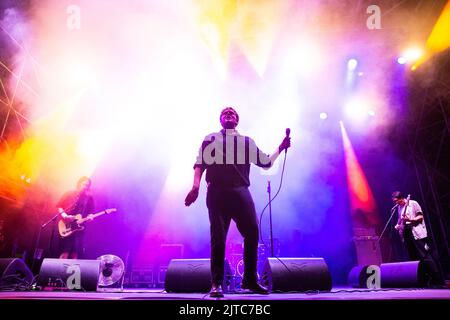 Torino Italia. 28 agosto 2022. La BAND BRITANNICA YARD ACT si esibisce dal vivo sul palco allo spazio 211 durante il 'Todays Festival 2022'. Foto Stock