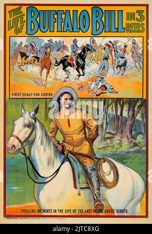 Old Western Movie - poster di film d'epoca per il film del 1912 The Life of Buffalo Bill Foto Stock