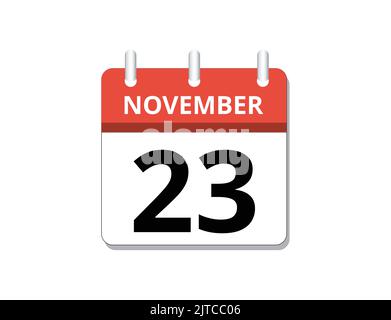 Novembre, 23rd vettore icona calendario, concetto di pianificazione, business e compiti Illustrazione Vettoriale
