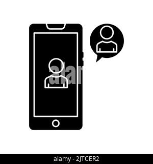 Icona del telefono cellulare con chat e persone. Icona relativa a discussione, affari. Stile icona glifo, solido. Design semplice modificabile Illustrazione Vettoriale