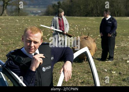 SIMON PEGG, DAVID BRADLEY, NICK FROST, HOT FUZZ, 2007 Foto Stock