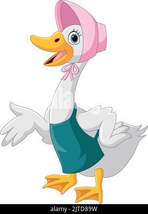 Anatra cartone animato con cappello su sfondo bianco Illustrazione Vettoriale