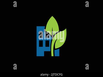 Home Green Leave Growth Finanza e Real Estate Modern Building Logo Design Template Illustrazione Vettoriale