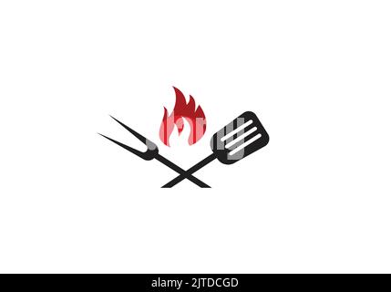 Cucchiaio per il logo del ristorante e logo Fork Fire modello modello per la cucina Logo Illustrazione Vettoriale