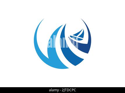 Wave Boat Ocean icona Logo Design modello vettoriale per multiuso Illustrazione Vettoriale