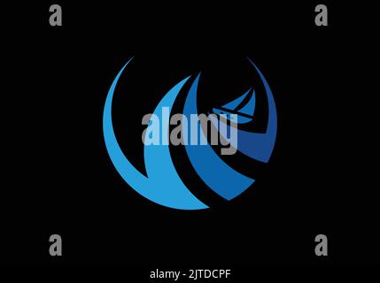 Wave Boat Ocean icona Logo Design modello vettoriale per multiuso Illustrazione Vettoriale