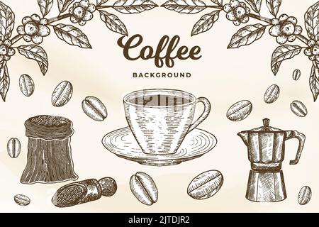 sfondo dell'illustrazione del caffè disegnato a mano Illustrazione Vettoriale