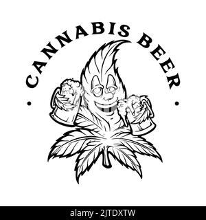 Cannabis Leaf Joint Beer Silhouette Vector Illustrations for Your Work Logo, mascotte merchandise t-shirt, adesivi e disegni di etichette, poster, saluto Foto Stock