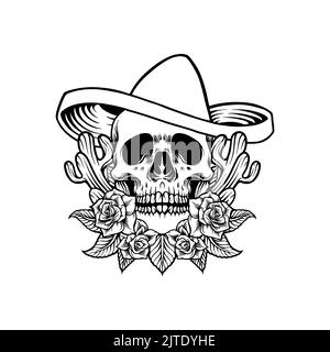 Cinco de Mayo Mexican Skull Logo Silhouette illustrazioni vettoriali per il tuo lavoro Logo, mascotte merchandise t-shirt, adesivi e disegni di etichette, poster, Foto Stock