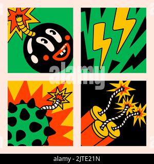 Cartone animato vettore simpatico simpatici personaggi comici. Crazy Cartoons Abstract raccolta vettoriale Illustrazione Vettoriale